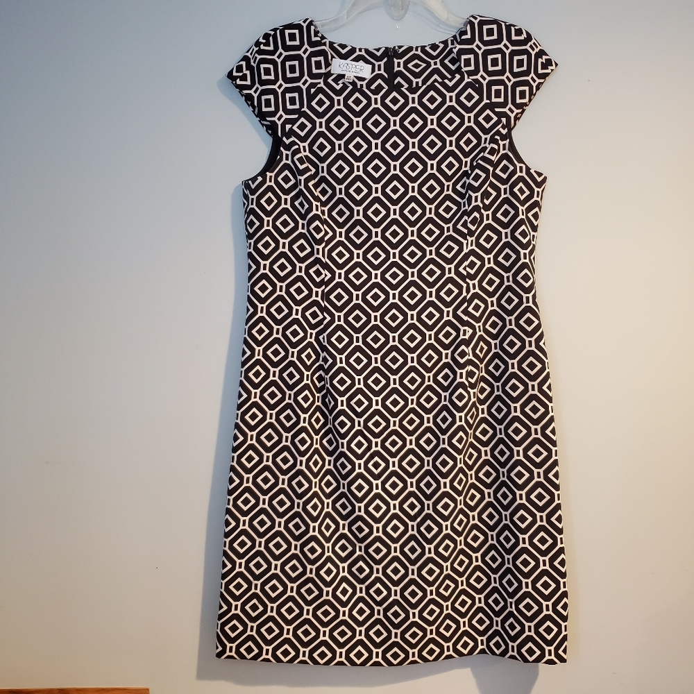 KASPER Black & White Geometric Dress, Size 10P